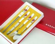 白瓷柄餐具4件組(單支玫瑰花紋)